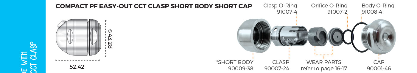 Compact Push Fit Easy-Out CCT Clasp Short Body Short Cap Spray Dry Nozzle