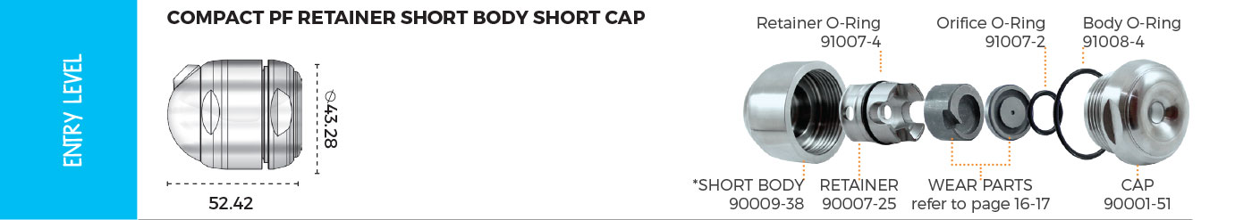 Compact Push Fit Retainer Short Body Short Cap Spray Dry Nozzle